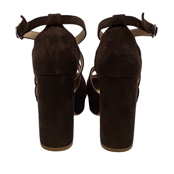 Women's Faux Velvet Suede Chocolate Brown Mary Jane Platform Heels Size 6 - Picture 6 of 10